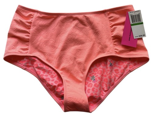 Betsey Johnson Bikini Bottom Women’s Large High Waist Coral Ruched $56 New - Picture 1 of 3