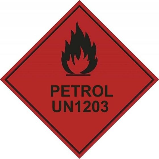 Petrol UN1203 Hazard Warning Diamond Label - 100mm x 100mm - Self Adhesive
