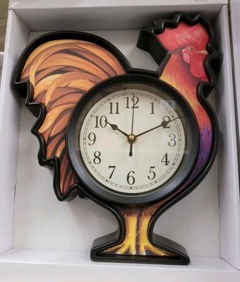 Plastic Kitchen Wall Clock, 12'' x 10'', MULTICOLOR ROOSTER, brown, Park Madison