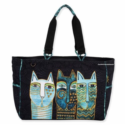Laurel Burch Star Gazers Cats EXTRA LARGE Tote 21 x 6.5 x 12.5'' Outer Pockets Nw