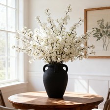 Vaso in terracotta nera fatto a mano, alto 10" con 4 orecchie, vaso in ceramica a bocca larga...