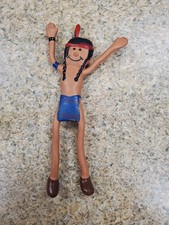 INDIAN BENDABLE 4 ACTION FIGURE VNTG RARE RUBBER TOY RED FEATHER
