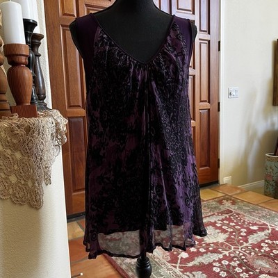 LinQ Los Angeles Boho Artsy Orchid Burn Out Sleeveless Double Layer Cami Top L