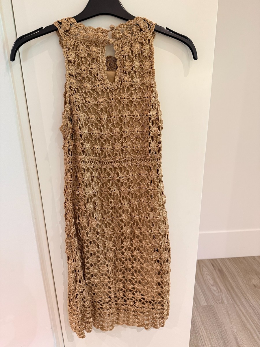 I.N.C International Concepts Petite Gold Crochet Womens Dress Sz Petite L Large View 5