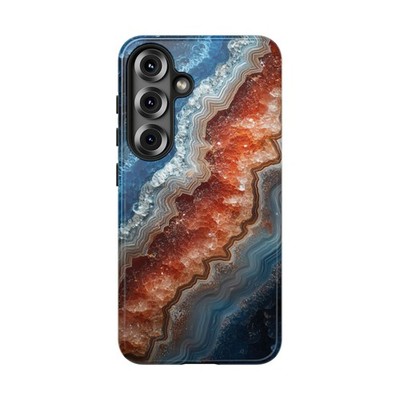 Phone Ink - Case for iPhone/Galaxy/Pixel - Blue Agate Orange Geode Crystal