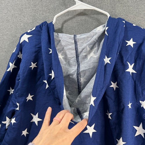 Quacker Factory French Terry Star Bright Hoodie Light Navy Large - Picture 12 of 13
