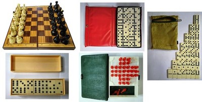 5 Vintage Mini TRAVEL GAMES   Chess / Dominos / Solitaire   circa 1980s