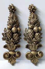 BOIS SCULPTE DORE DECORATION MURAL POMME DE PIN GRENADE XXè STYLE LOUIS XVI