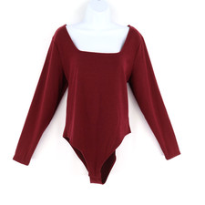 A New Day Ribbed Bodysuit Long Sleeve Shirt Womens Size XXL Maroon Square Neck