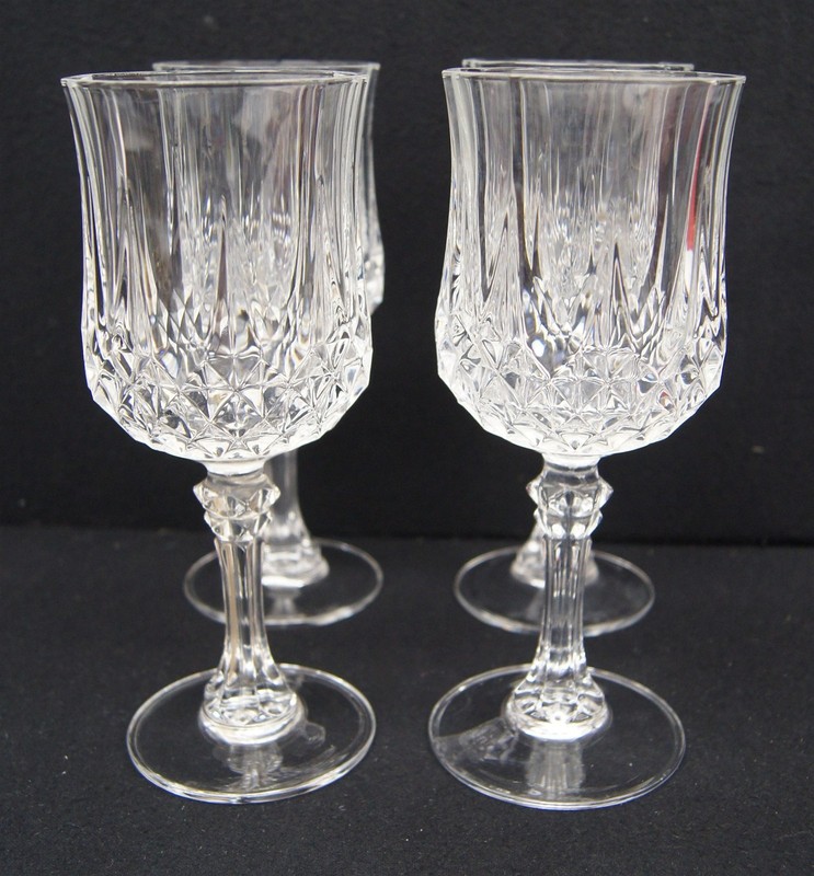 SET OF 4 CRISTAL D'ARQUES LONGCHAMP Clear Water Goblets 7.25" FRANCE