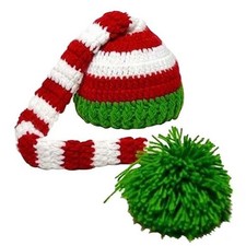 Baby Christmas Elf Long Tail Crochet Beanie Knit Hat Stocking Caps Green 1