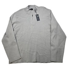 Elie Tahari Knit Pullover Sweater Mens XL Grey 1/4 Zip Mock Neck 78 NEW