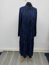 John Lewis Dress Size 14 Zebra Print Blue Black Long Sleeve Tiered Midi Smart