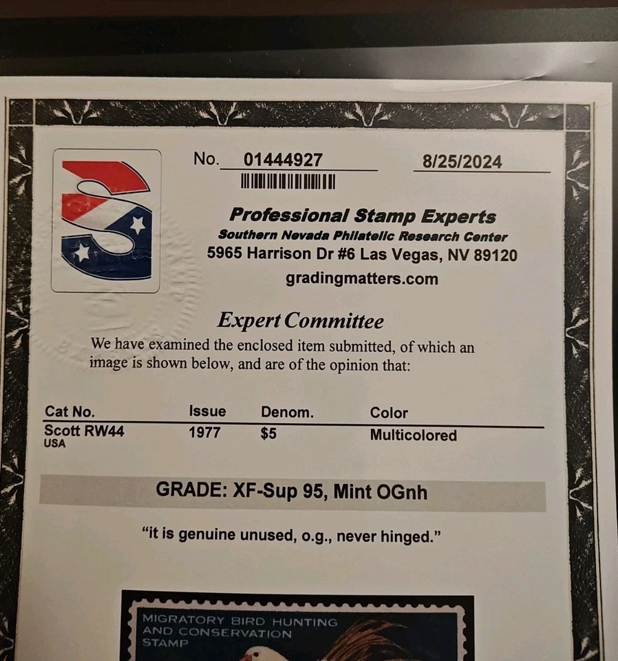 PSE Graded - RW #44 Duck Stamp (Extremely Fine) - Image 3 of 4