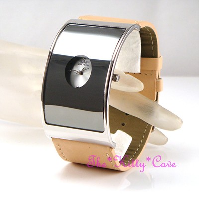 Montre Softech Femme Cuir Beige, Cadran Argenté Incurvé, Verre Rétro, étanche 30m