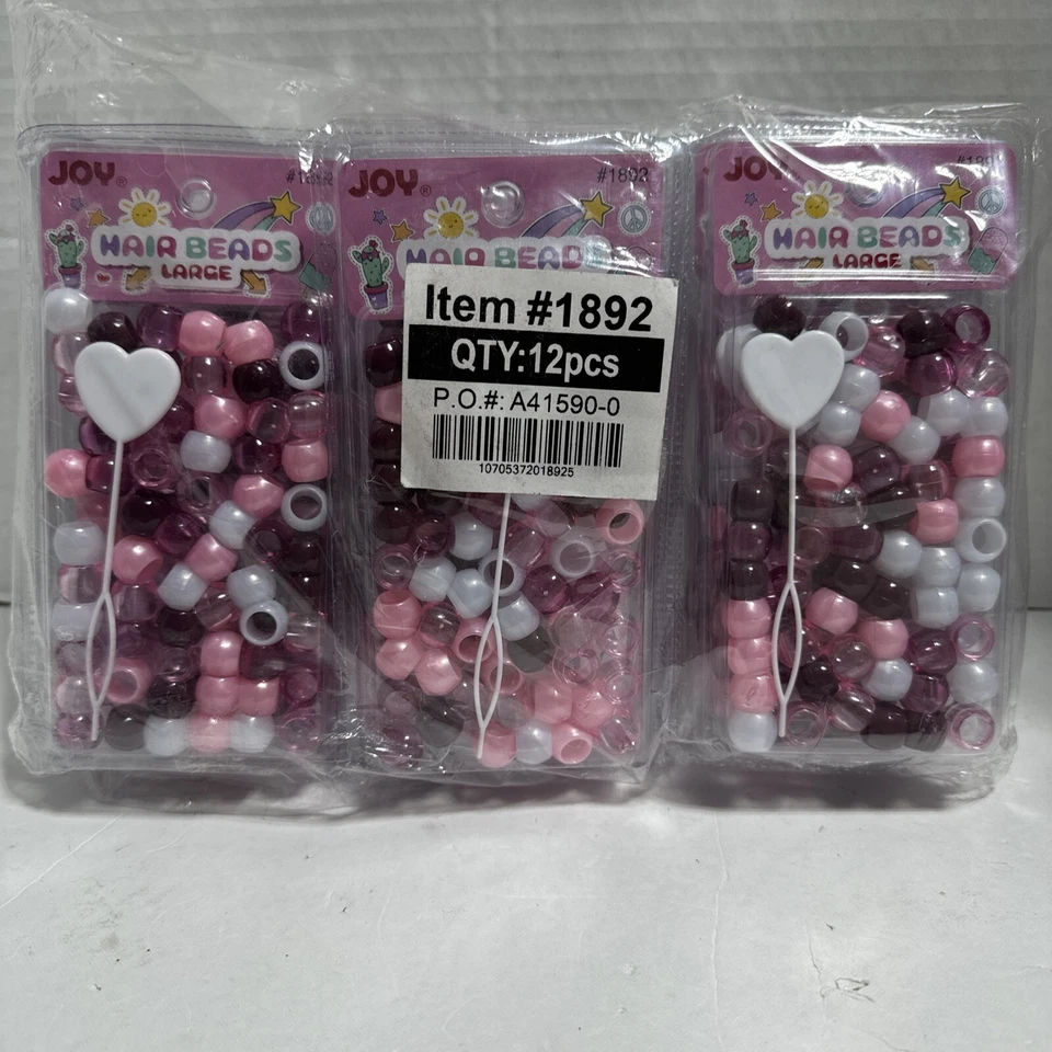 Lote de 12 paquetes de cuentas de pelo grandes rojas, blancas y rosas. Foto 3 de 3
