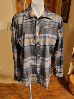 Ocean Current Button Front Shirt  Gray Plaid   LG