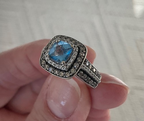 LeVian Blue Topaz & Diamond Ring 14K White Gold - Picture 3 of 6