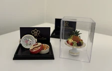 2 Dollhouse Miniature - Reutter Porzellan Porcelain Fruit Tray Cookie Jar Basket