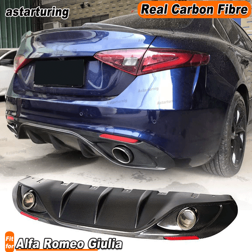 For Alfa Romeo Giulia Carbon Rear Bumper Diffuser W/ Exhaust Tips Tailpipe 17-19 - Bild 1 von 11
