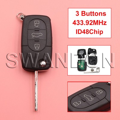 433 Key Fob 3 Button Remote key Fob 433.92MHZ With ID48 Chip 4D0 837 231 A for Audi ...