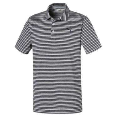 PUMA Golf Polo Mens Medium DryCELL Links Short Sleeve Peacoat Blue Striped