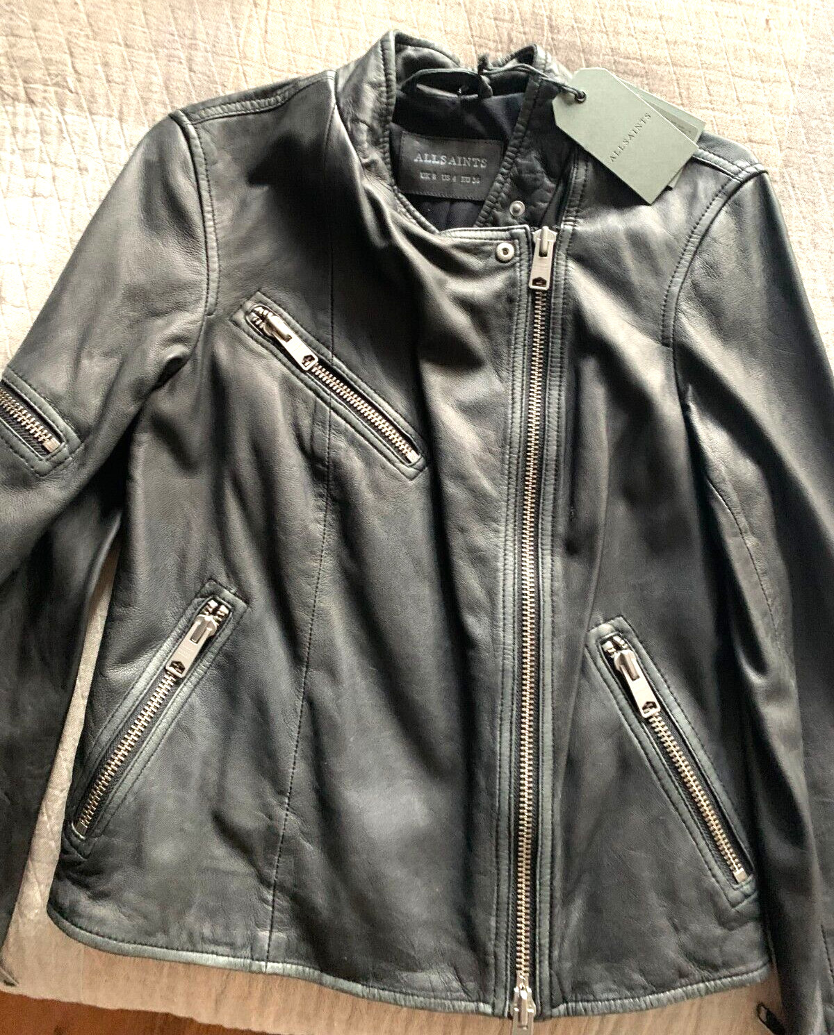 Allsaints Women's Mast Distressed Leather Biker Jacket Size 8 image 5