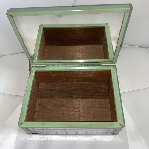 ART DECO CHROMIUM DRESSER JEWELRY BOX SILHOUETTE GREEN METAL WOOD INTERIOR 1920s - Picture 10 of 20