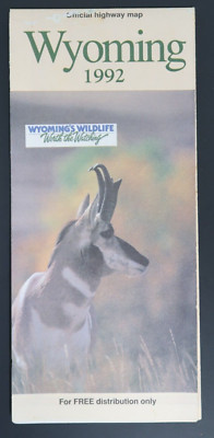Wyoming 1992 Official Highway Map Wildlife Nature Vintage Travel Map Fold Out