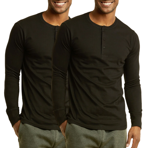 2 Pack Men's Henley Shirt Cotton Long Sleeve Tops S-3XL Regular Big & Tall Solid - Picture 16 of 30