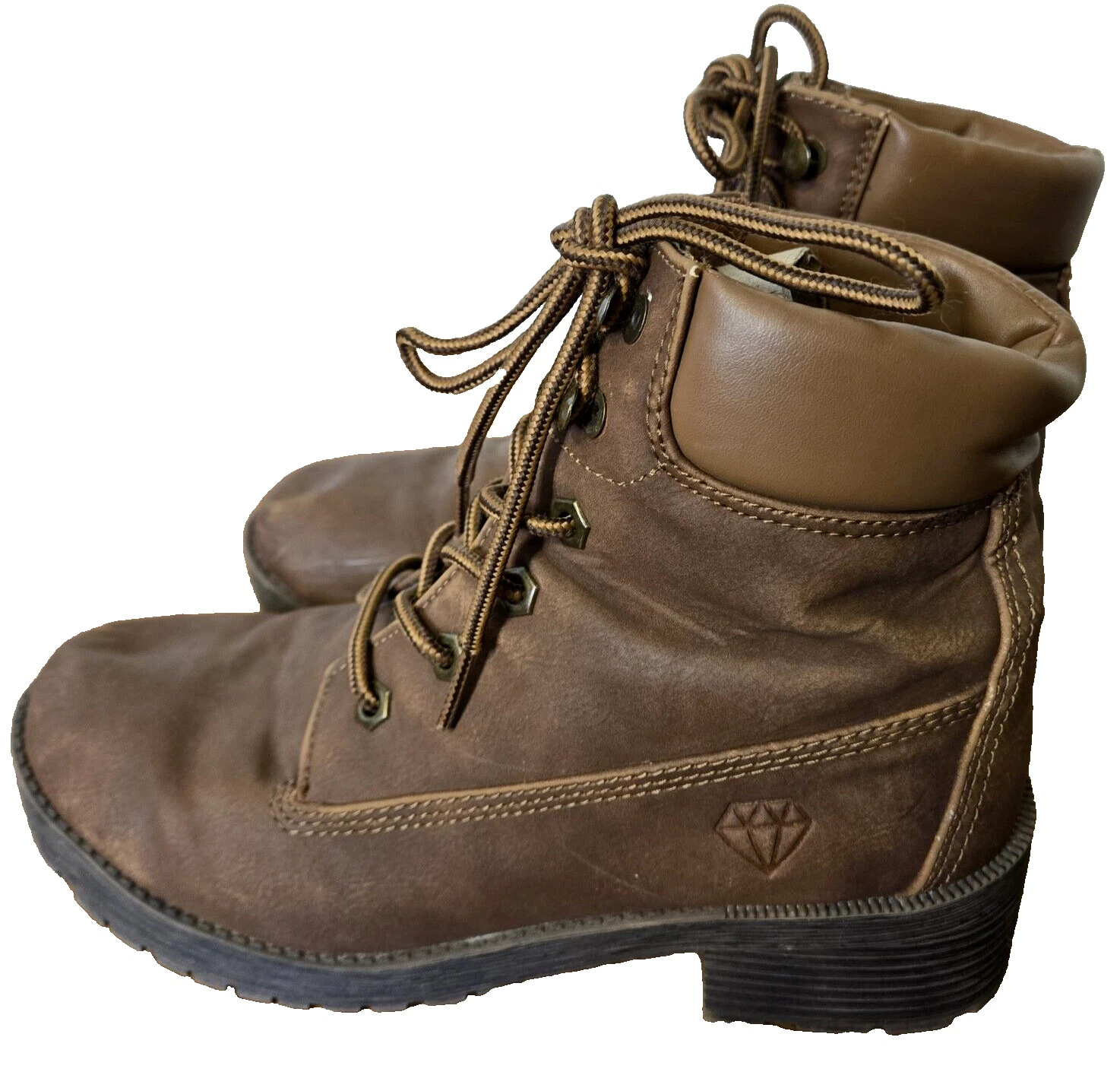 Rock & Candy Combat Boots Womens 8 Faux Leather Chunky Brown Grunge Lace Hiking