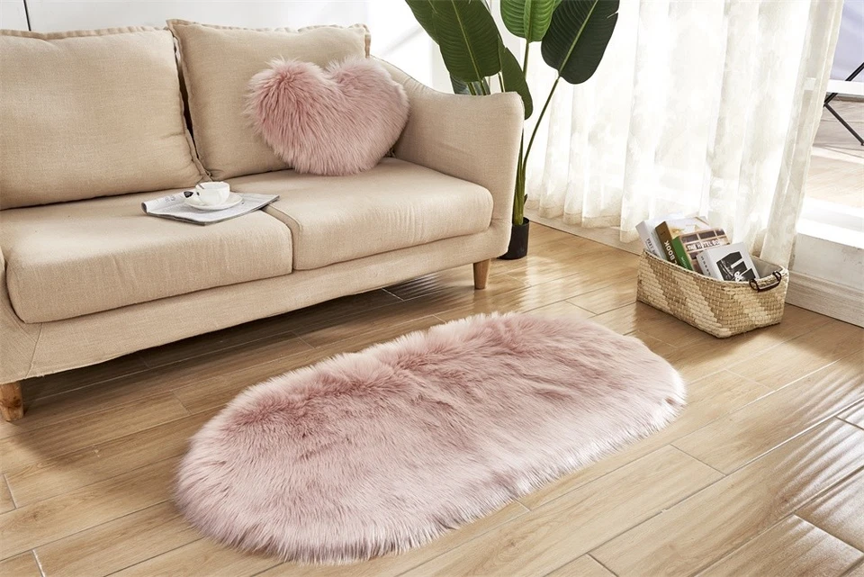 Faux Fur Sheepskin Rug Balcony Oval circle Rectangle Floor Carpet Bedroom Mat - Image 2 of 4