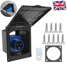 Mains Hook Up Inlet Socket 240V Flush Fitting Black Caravan Motorhome Campervan