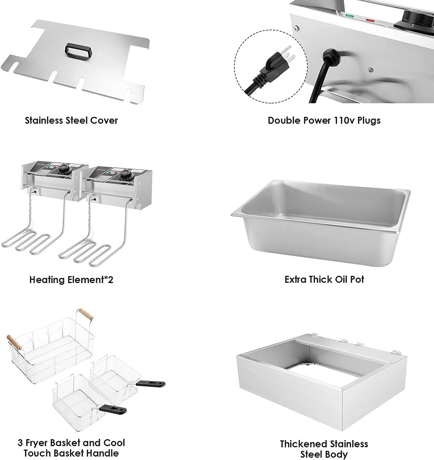 3400W Commercial Deep Fryer with 3 Baskets, 22L Stainless Steel, UL Certified