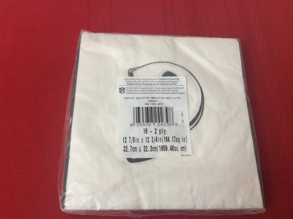 NWT    NFL 669522-Creative Converting 16 Count New York Jets Lunch Napkins (S3) - Image 2 of 3