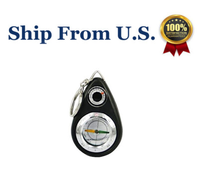 2.75'' Pocket Size Mini Survival Thermometer Compass Key Chain For Hiking Camping