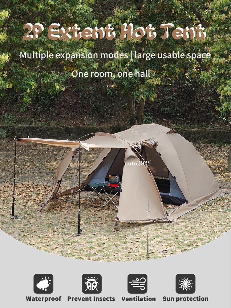 Fireproof Hot Tent 2 Person Waterproof Extend Dome Tent with Stove