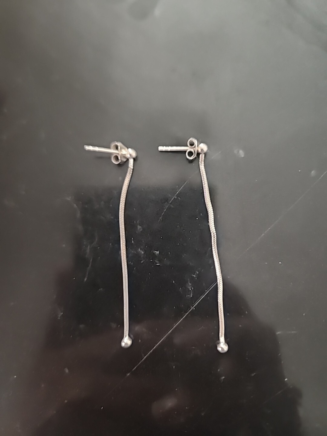 Sterling Silver, Ball Long, Linear statement Dang… - image 1