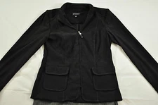  women's Studio I pants suit black faux leather coat 10 gray stripepants 10P