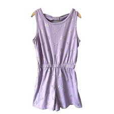 Poof Girls Jumpsuit Sz Large L 7-8 Lavender Silver Metallic Butterflies Uni Suit