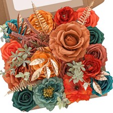 Artificial Flowers Orange-Blue Combo for DIY Wedding Bridal Bridesmaids Bouqu...