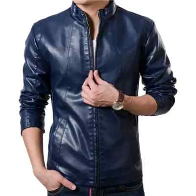 Stylish Casual Party Wear Soft Men Jacket Blue Handmade Lambskin Leather Genuine