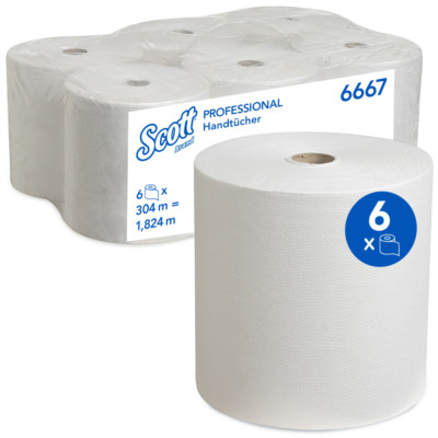6 Rollen Kimberly Clark Handtücher 1-lagig Rollenhandtuch weiß 304m/Rolle