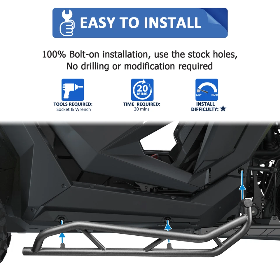 Steel Nerf Bars Rock Sliders For Polaris RZR Pro XP/Turbo R/Pro R/PRO S 2020-UP - Imagem 2 de 4