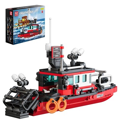 Mould King 10082 Fireboat Red Team Rescue Ship Building Brick Toy Set 315 Blocks