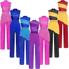 Women Bodysuit Skirt Dancewear Stage Jumpsuit Competition Sleeveless Full Body