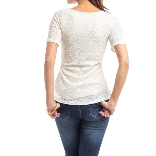 Camicia donna asimmetrica orlo in pizzo cintura top - Foto 3 di 3