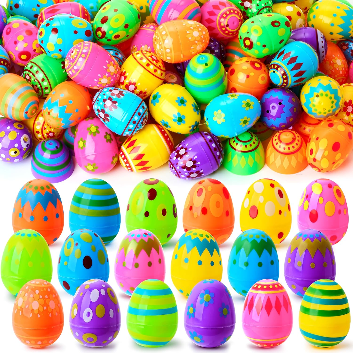 100 Pcs Plastic Printed Bright Easter Eggs 2.3