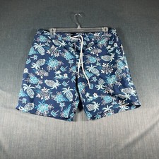 J Crew Mens Board Shorts Blue Pineapple Print Flex Swimwear Size 36 Polyester