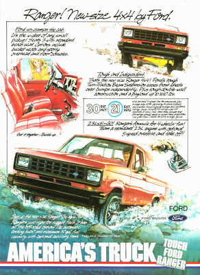 1983 Ford Ranger XLS 4x4 Red Pickup Truck Illustrated vintage